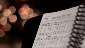opened musical book at Silent Night, Holy Night page
