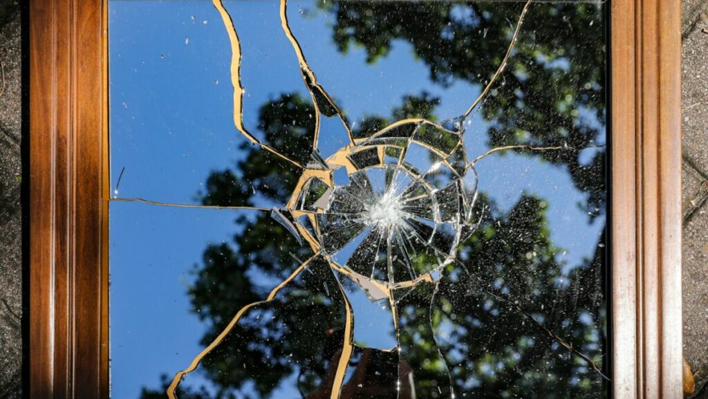 a window with a tree outside