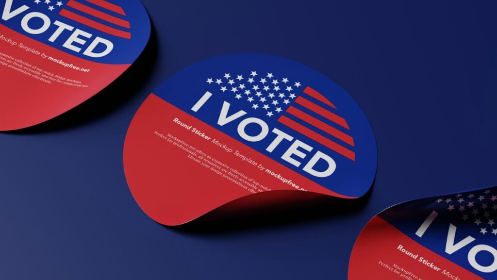 two stickers with the words i vote on them