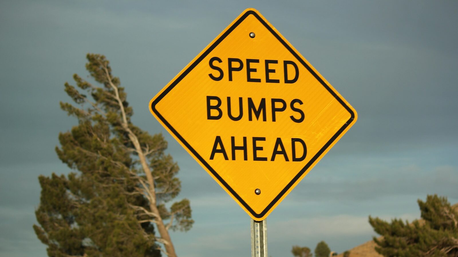 Speed bumps are ahead; slow down.