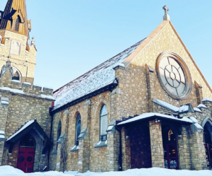 Cities Church building photographed in the snow